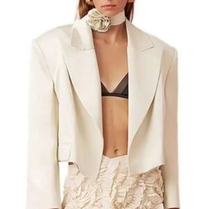Nocturne Elegant Cream Double-Breasted Women's Jacket & Choker NWT Euro Sz 36